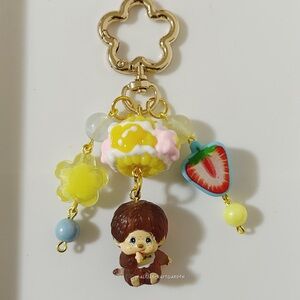 Monchhichi Keychain with Brown and Yellow Charms